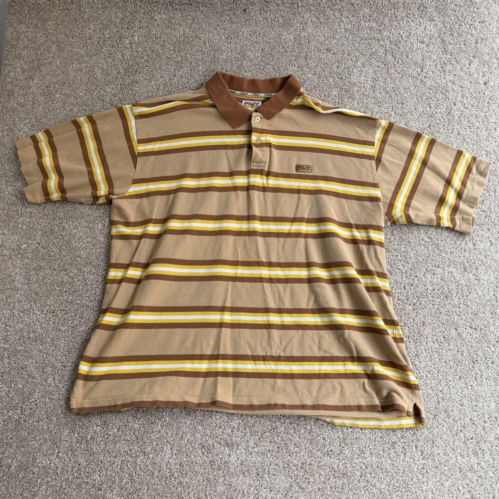 Enyce Polo Shirt Mens 3XL Beige Brown Stripe Short Sleeve Cotton Knit Casual